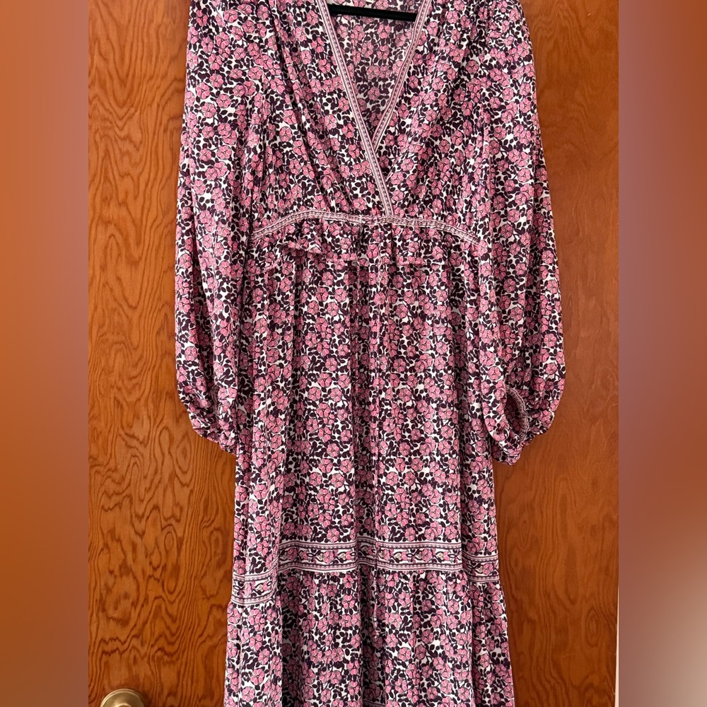 Max Studio Pink Floral Long Sleeve Midi Dress